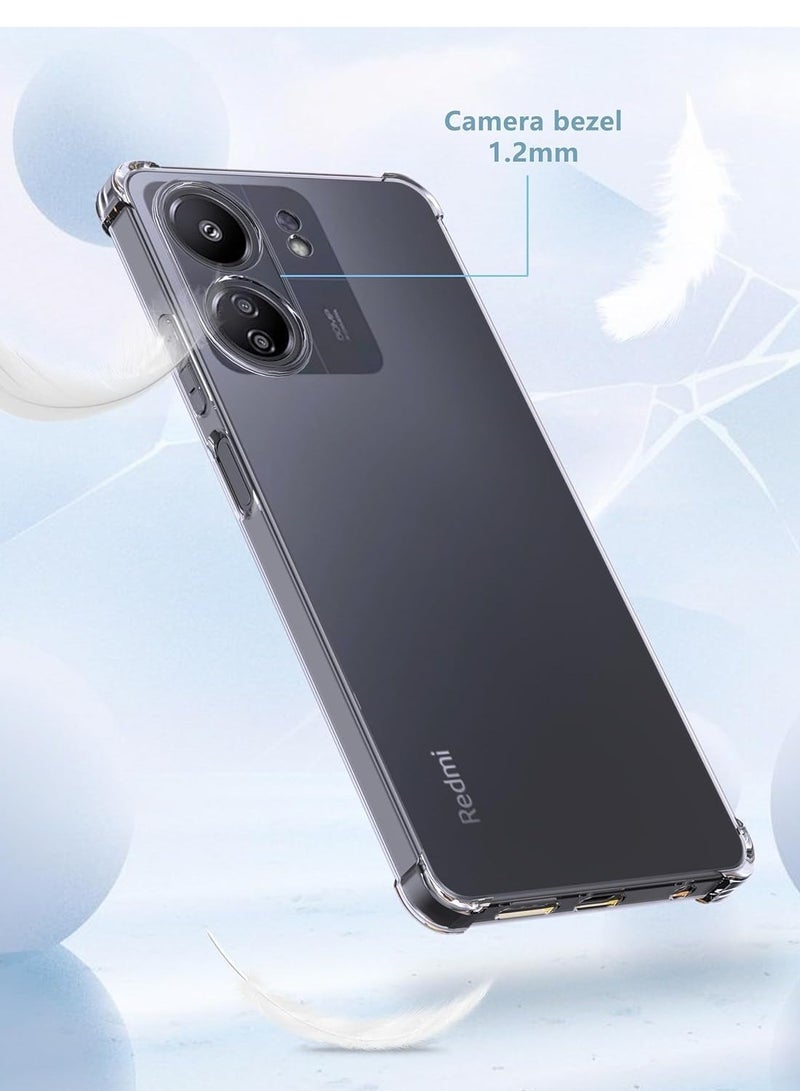 بورتوني غطاء حماية شفاف لهاتف Xiaomi Redmi 13C مقاوم للخدش مصنوع من مادة TPU الناعمة خفيفة الوزن وخفيفة الوزن مع غطاء حماية من الصدمات بزوايا معززة لهاتف Xiaomi Redmi 13C - Image 3