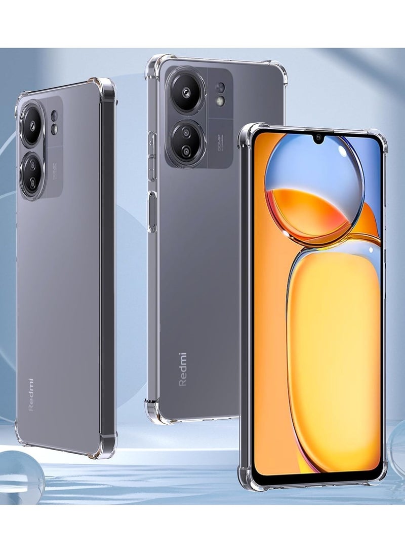 بورتوني غطاء حماية شفاف لهاتف Xiaomi Redmi 13C مقاوم للخدش مصنوع من مادة TPU الناعمة خفيفة الوزن وخفيفة الوزن مع غطاء حماية من الصدمات بزوايا معززة لهاتف Xiaomi Redmi 13C - Image 4
