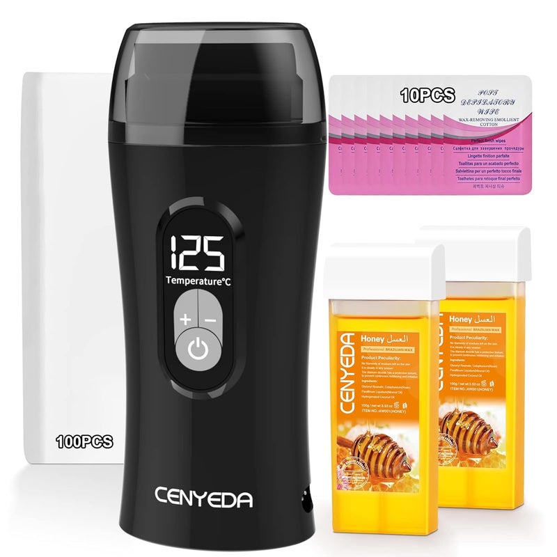 Digital Honey Wax Kit for Womens Hair Removal  Roll On Warmer with 2 Cartridges and 100 Wax Strips