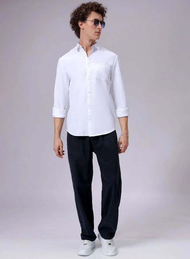 The Indian Garage Co Men Slim Fit Solid Full Sleeves Cutaway Collar Casual Shirt