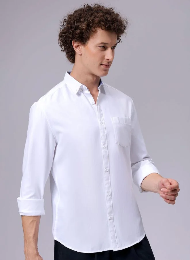 The Indian Garage Co Men Slim Fit Solid Full Sleeves Cutaway Collar Casual Shirt
