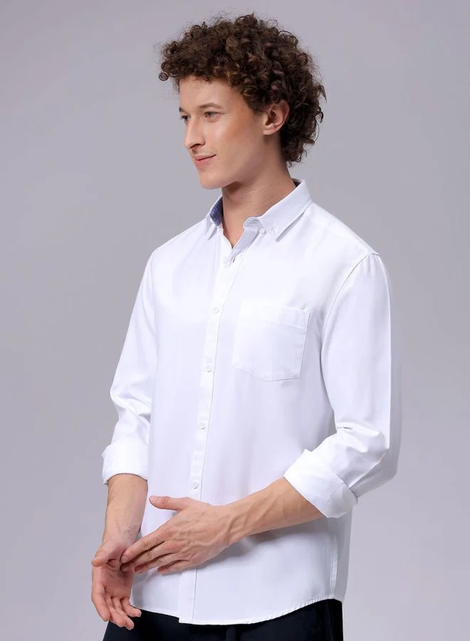 The Indian Garage Co Men Slim Fit Solid Full Sleeves Cutaway Collar Casual Shirt