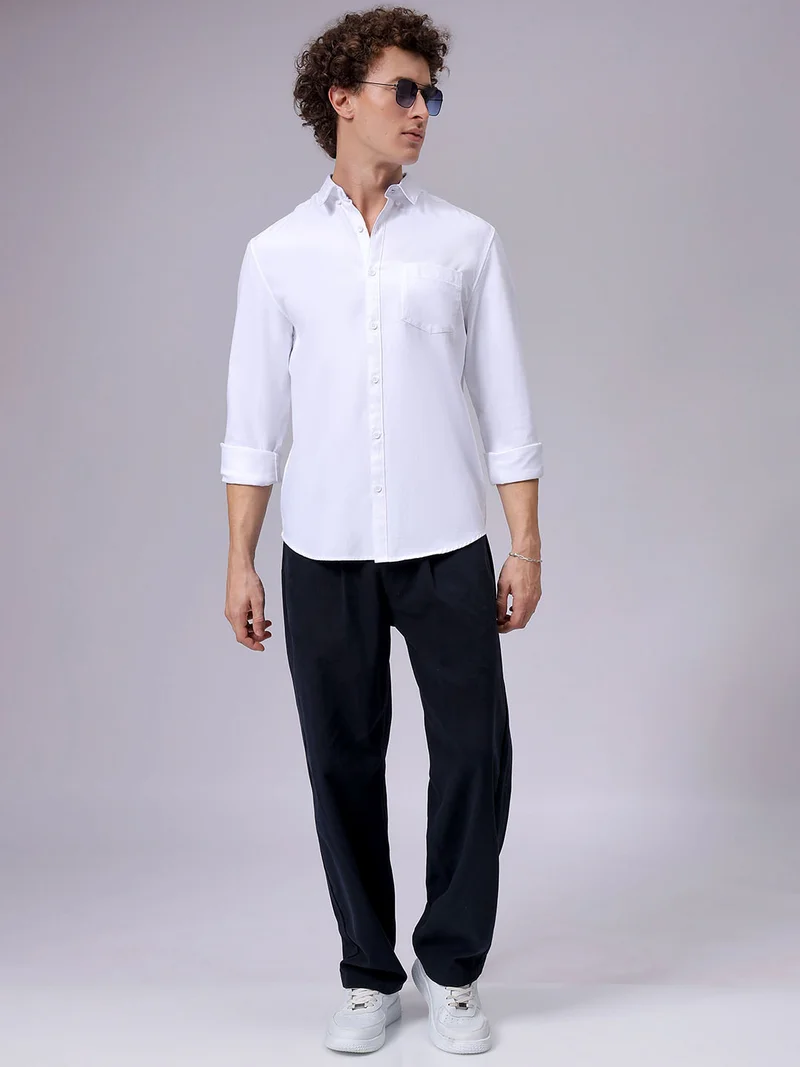 The Indian Garage Co Men Slim Fit Solid Full Sleeves Cutaway Collar Casual Shirt