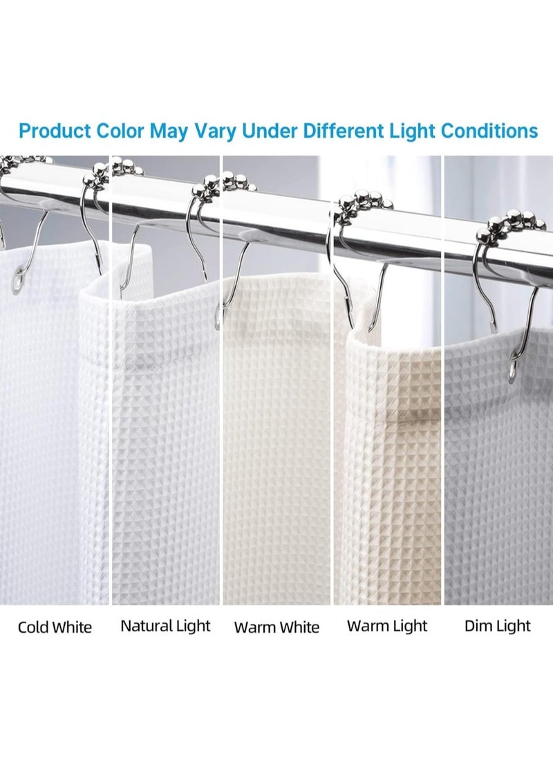 L&E Shower Curtain Fabric, Waffle Shower Curtains for Bathroom, Cloth Shower Curtain Heavy Duty, Thick Bathroom Shower Curtains Hotel Quality, Premium Polyester, White, 180*180cm  - Image 2