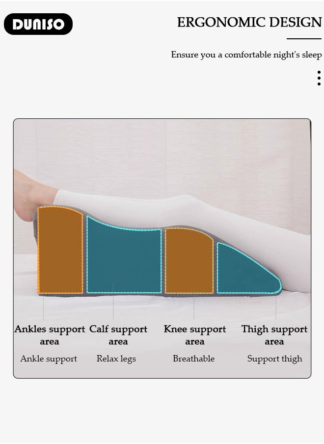 DUNISO - Leg Elevation Pillow with Memory Foam, High-Density Leg Rest Elevating Wedge Pillow Relieves Leg Pain, Hip & Knee Pain, Improves Blood Circulation, Reduces Swelling, Detachable Lumbar Support Pillow for Sleeping Reading - Image 1
