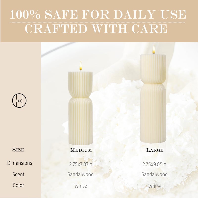 MAKALONE Cream White Ribbed Pillar Candles,Aesthetic Roman Column Scented Candles for Home Decor,Sandalwood Scented Natural Soy Wax, Decorative Sculptural Candle for Housewarming Gift,Stress & Anxiety Relief - Image 5