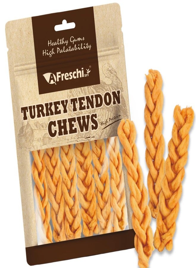 A Freschi srl Turkey Tendons for Dogs, Healthy Dog Treats, Rawhide-Free Puppy Chews, All Natural, Hypoallergenic Dog Treats, USA-Sourced Dog Snack, Dog Biscuit, Braided Sticks, 3.5 oz Pack - Image 1