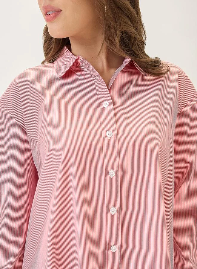 جلو باص قميص واسع مخطط