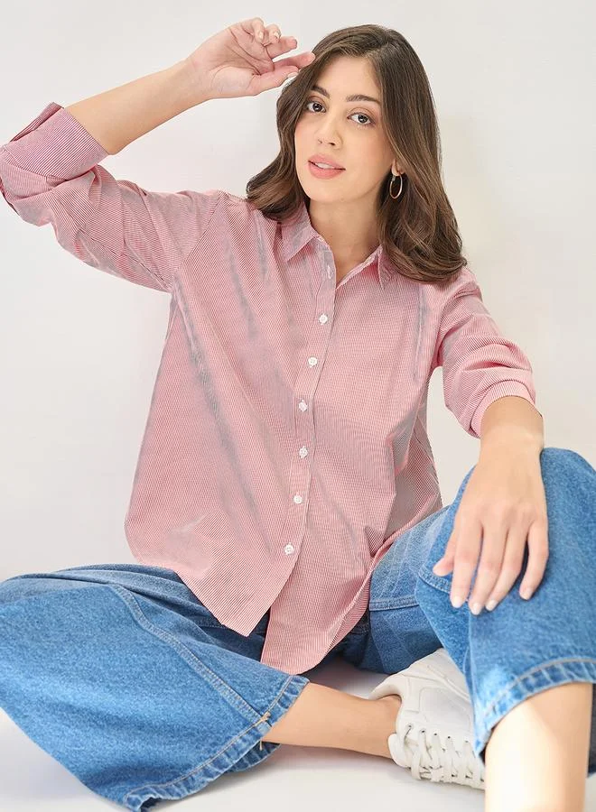 جلو باص قميص واسع مخطط