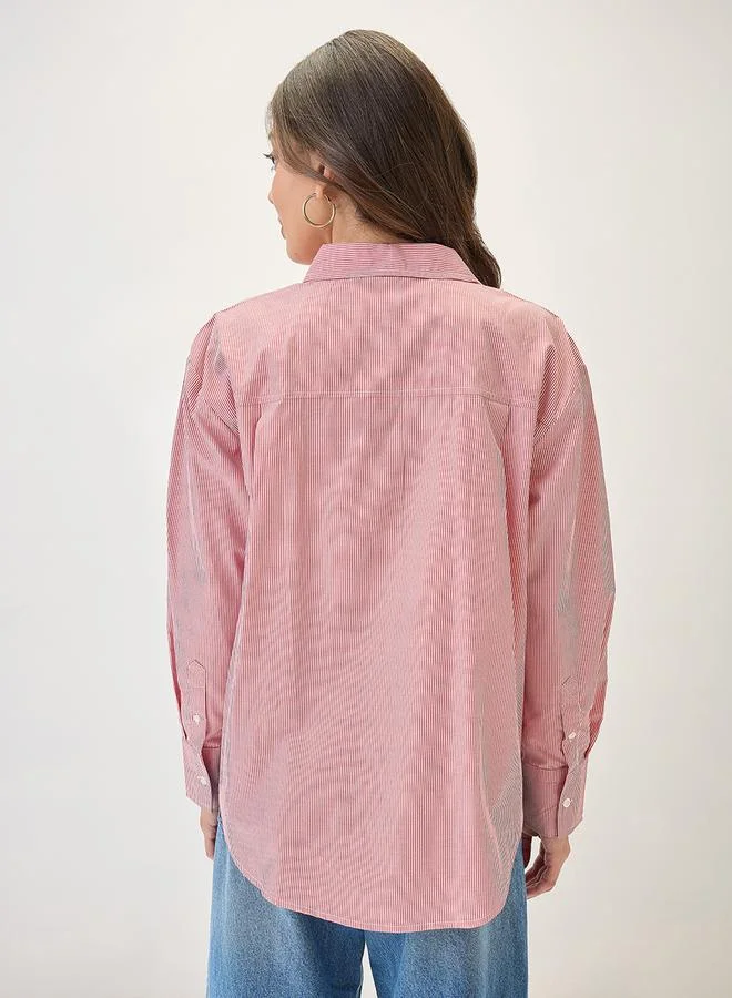 جلو باص قميص واسع مخطط