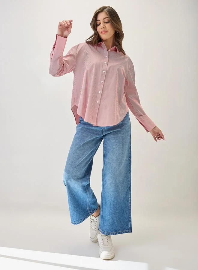 جلو باص قميص واسع مخطط