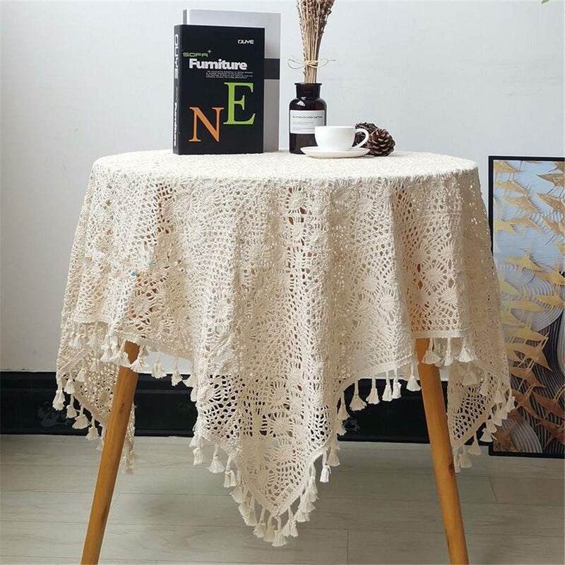 BMIDRUT Vintage Crochet Tablecloths Lace Doilies Cotton Beige Square Tablecloths Table Cover Table Topper Wedding Home Party Decoration 70x70 Inch