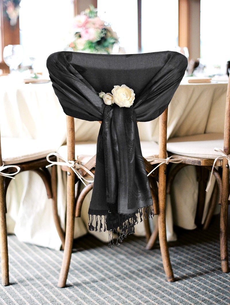 Sakkas Two Tone Floral Rose Reversible Pashmina Scarf Shawl Wrap Stole for Women - Slate Gray/Black - Image 4