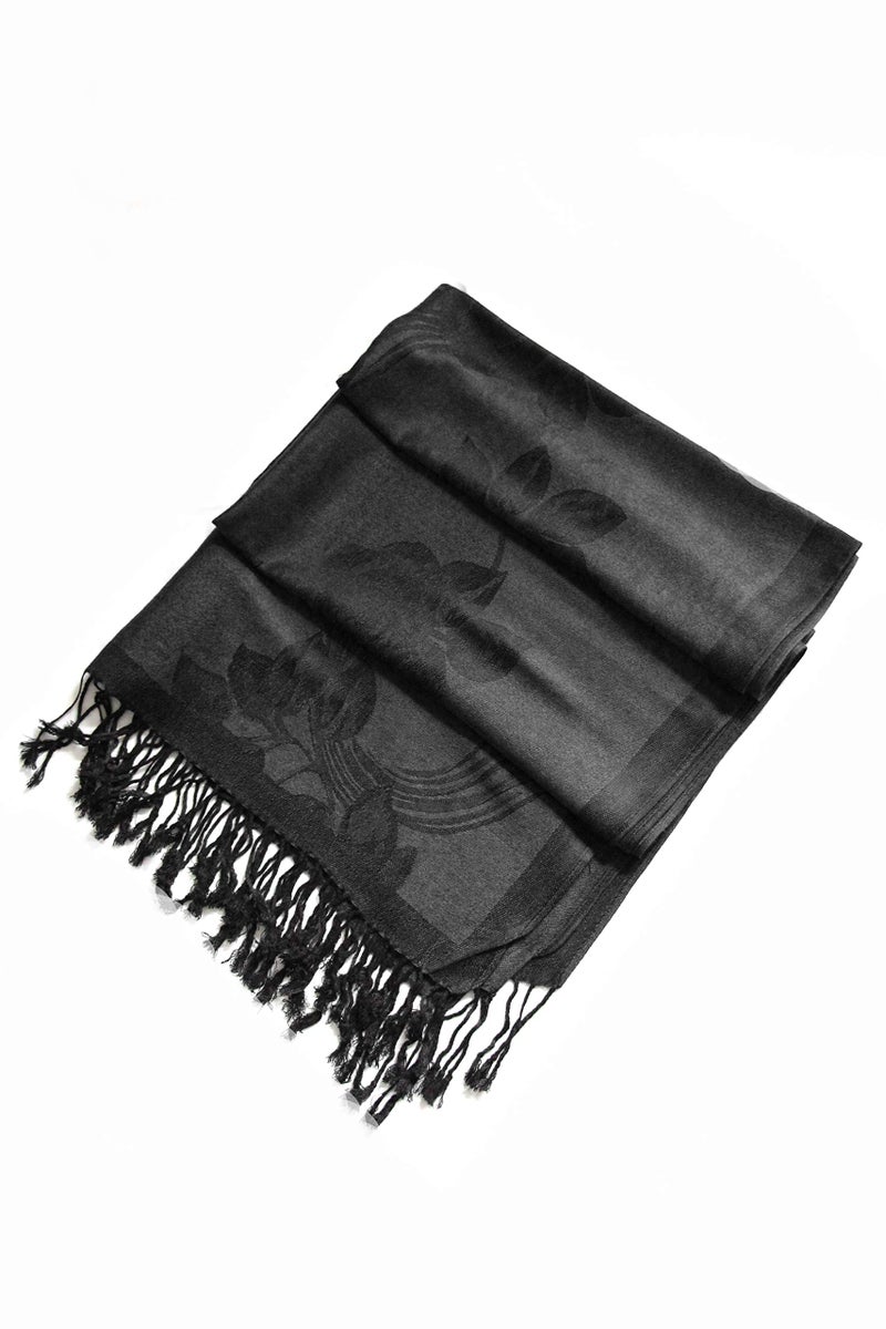 Sakkas Two Tone Floral Rose Reversible Pashmina Scarf Shawl Wrap Stole for Women - Slate Gray/Black - Image 3