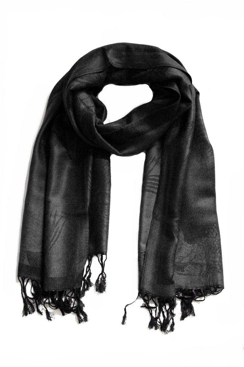 Sakkas Two Tone Floral Rose Reversible Pashmina Scarf Shawl Wrap Stole for Women - Slate Gray/Black - Image 2