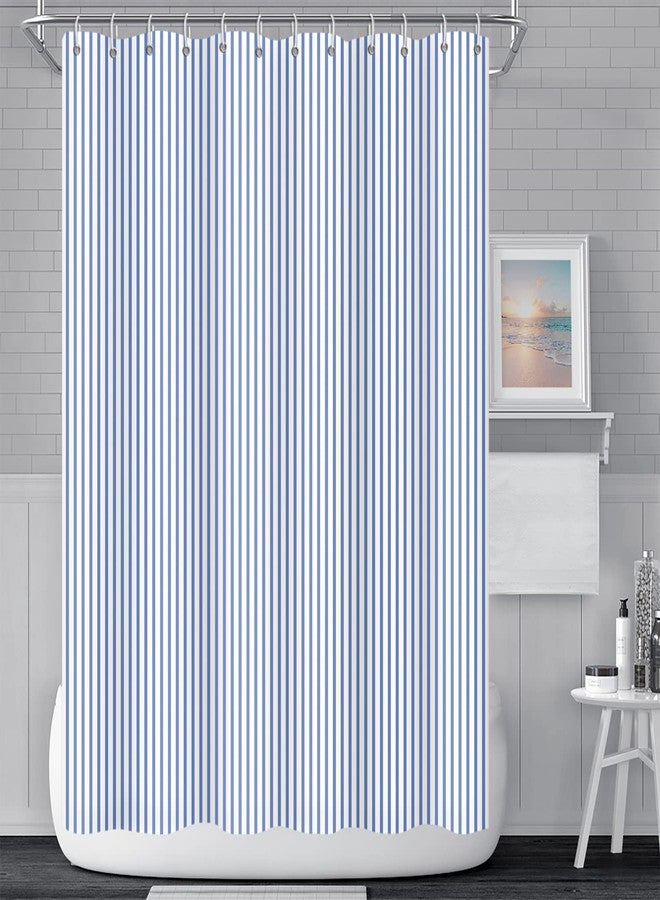 Umpoo Abstract Stripes Fabric Bathroom Shower Curtain - Sky Blue Lines Modern Minimalist with Hooks - Polyester Waterproof Artistic Decor, 72x78 Inch - Image 2