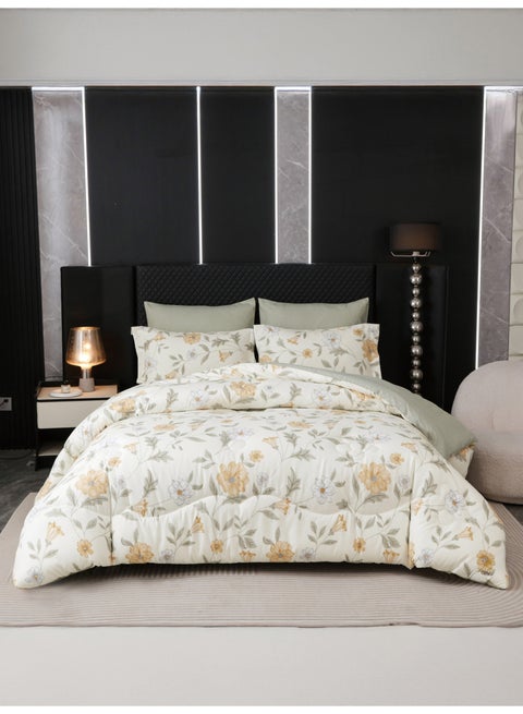 6-Pcs Printed King Comforter Set | Fits 200x200 cm Size Bed | Soft Brushed Microfiber | Reversible Printed Comforter | 350 GSM Down Alternative Fill