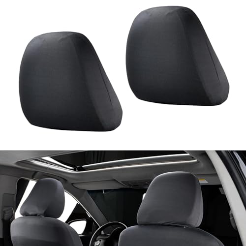 Crynod 2 PCS Car Seat Headrest Cover, 9" x 10.6" Knitted Stretch Breathable Fully Surrounded Simple Dust Cover, Reusable Flexible Headrest Protector, Universal for Most Cars (Black) - Image 1