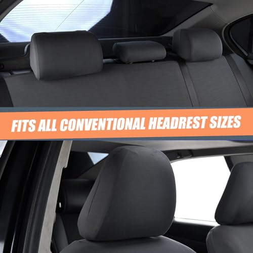 Crynod 2 PCS Car Seat Headrest Cover, 9" x 10.6" Knitted Stretch Breathable Fully Surrounded Simple Dust Cover, Reusable Flexible Headrest Protector, Universal for Most Cars (Black) - Image 2