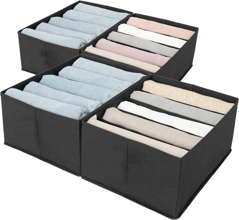 RENVA 2PCS Wardrobe Clothes Organizers | Foldable Non-Woven Closet Drawer Organizer for Shirts, Jeans, T-Shirts, Sarees, Pants, Sweaters | Storage Box for Almirah - 15.5 X 10.3 7.5 Inches (Black, 2) - Image 1