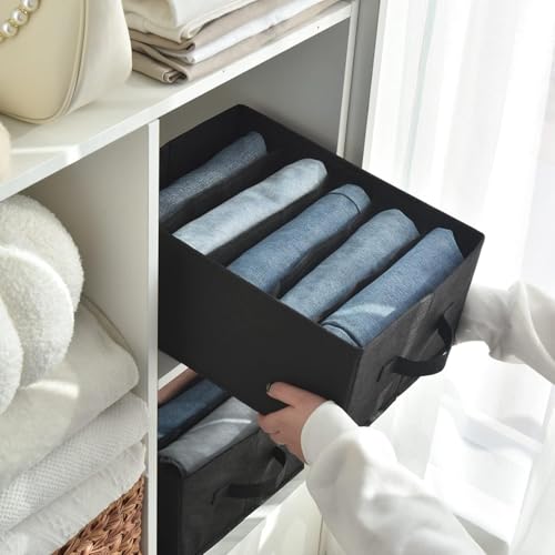 RENVA 2PCS Wardrobe Clothes Organizers | Foldable Non-Woven Closet Drawer Organizer for Shirts, Jeans, T-Shirts, Sarees, Pants, Sweaters | Storage Box for Almirah - 15.5 X 10.3 7.5 Inches (Black, 2) - Image 5