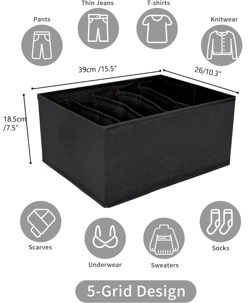 RENVA 2PCS Wardrobe Clothes Organizers | Foldable Non-Woven Closet Drawer Organizer for Shirts, Jeans, T-Shirts, Sarees, Pants, Sweaters | Storage Box for Almirah - 15.5 X 10.3 7.5 Inches (Black, 2) - Image 2