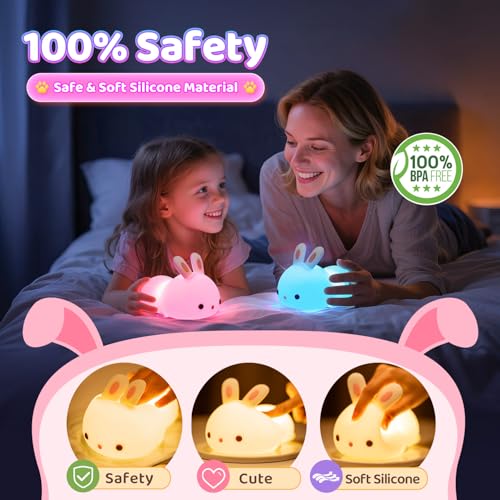 One Fire Bunny Christmas Night Light for Kids, 16 Colors Cute Lamp, Soft Silicone Baby Night Light, 1200mAh Portable Dimmable Touch Lamps, Kawaii Room Decor Stuff, Gifts for Christmas|Halloween|Easter - Image 4