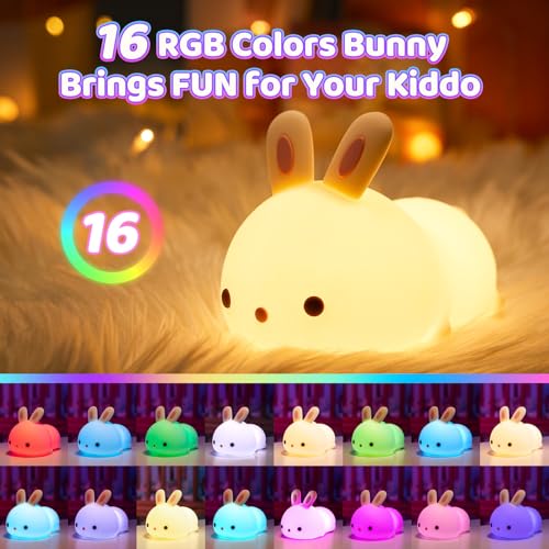 One Fire Bunny Christmas Night Light for Kids, 16 Colors Cute Lamp, Soft Silicone Baby Night Light, 1200mAh Portable Dimmable Touch Lamps, Kawaii Room Decor Stuff, Gifts for Christmas|Halloween|Easter - Image 3