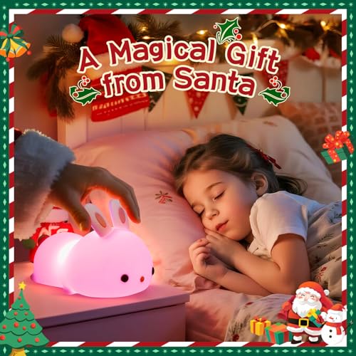One Fire Bunny Christmas Night Light for Kids, 16 Colors Cute Lamp, Soft Silicone Baby Night Light, 1200mAh Portable Dimmable Touch Lamps, Kawaii Room Decor Stuff, Gifts for Christmas|Halloween|Easter - Image 2