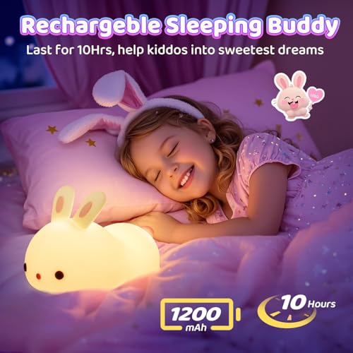 One Fire Bunny Christmas Night Light for Kids, 16 Colors Cute Lamp, Soft Silicone Baby Night Light, 1200mAh Portable Dimmable Touch Lamps, Kawaii Room Decor Stuff, Gifts for Christmas|Halloween|Easter - Image 5