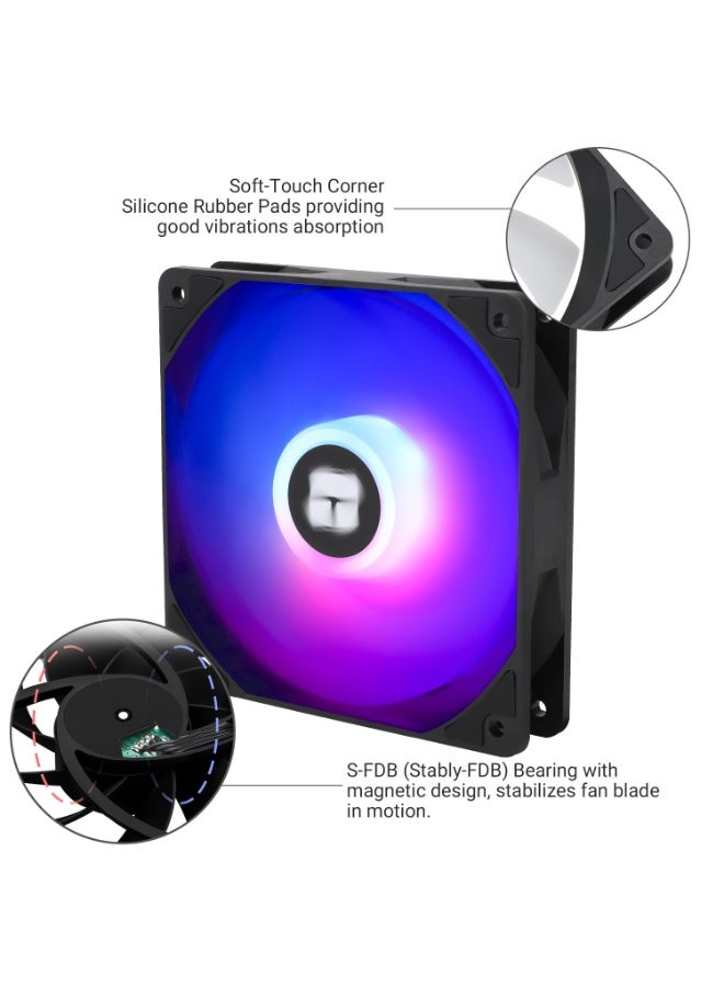 3 قطع مراوح TL-C12C-S للمعالج - مروحة تبريد ARGB للكمبيوتر بحجم 120 مم، 4pin PWM صامتة مع محمل S-FDB بسرعة تصل إلى 1550 دورة في الدقيقة