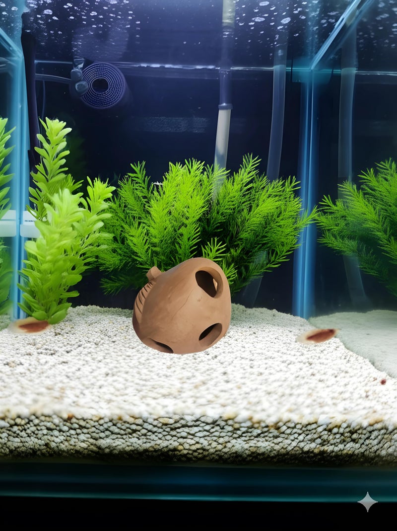 RUKDA Terracotta Aquarium Decoration – Fish Tank Cave Shelter, Ideal Breeding Hideout for Betta Fish, Shrimp, Goldfish, and Small Reptiles – Eco-Friendly & Safe (TerraRetreat Sphere) - Image 3