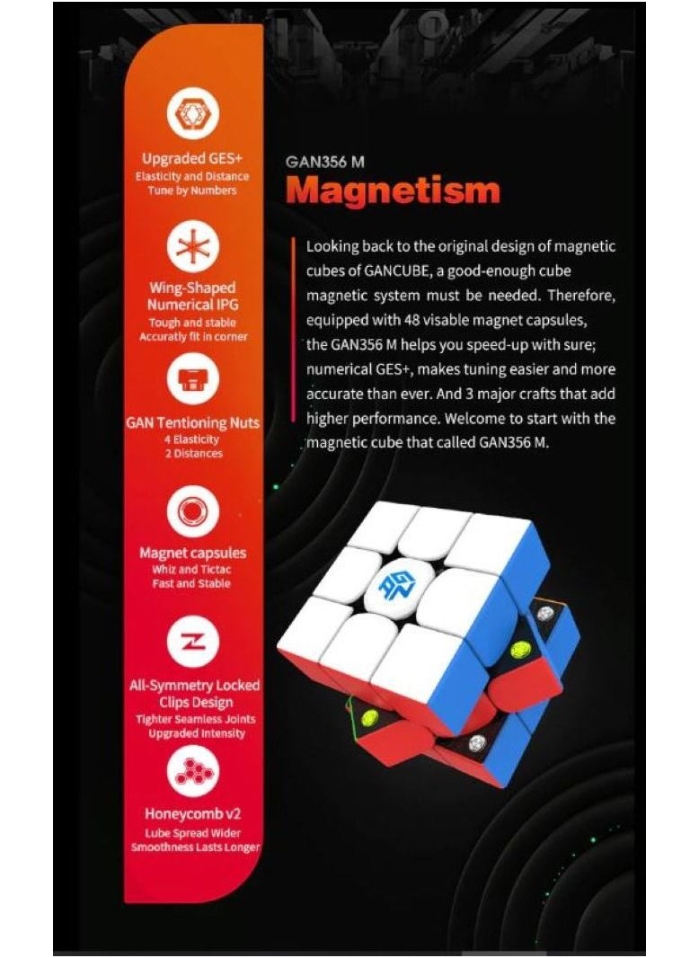 GANCUBE - GAN 356 M Standard Magnetic Speedcube with extra GES - Image 1