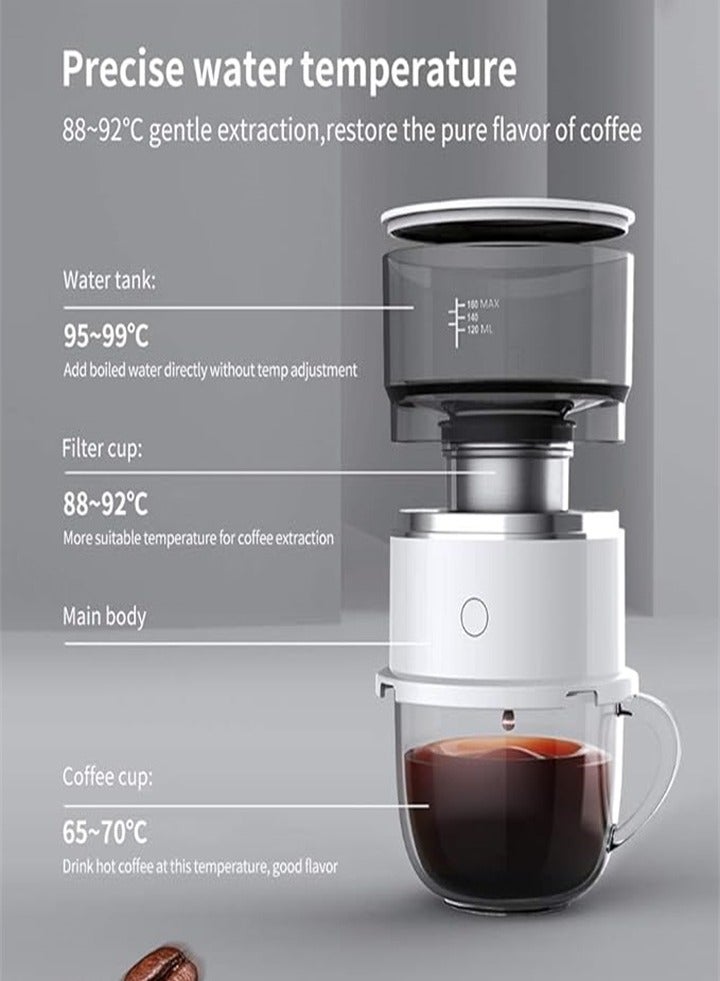 Portable Mini Automatic Coffee Machine, Outdoor Tea Coffee with Filter, Travel Office Home Use (White) - Image 3