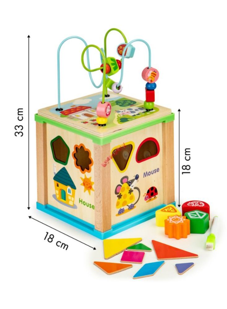 لعبة مكعبات الأنشطة الخشبية للأطفال الصغار | متاهة الخرز التعليمية من مونتيسوري وتصنيف الأشكال للأولاد والبنات من عمر سنة فما فوق - Image 3