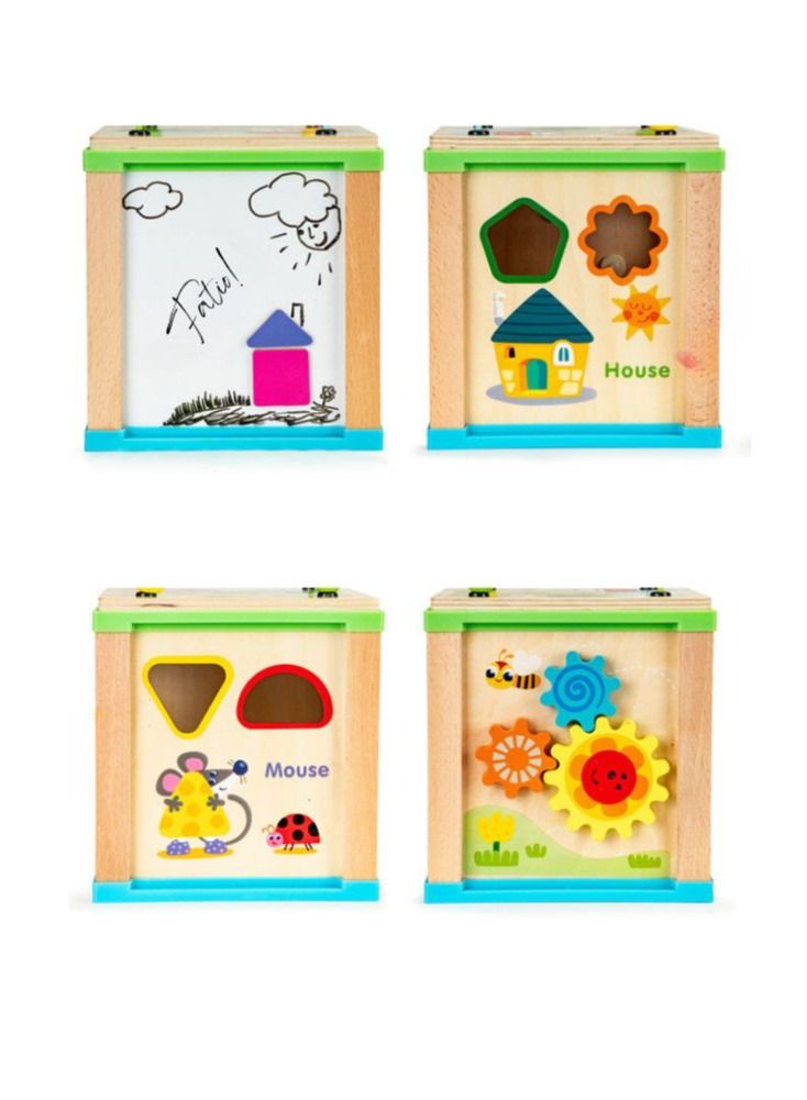 لعبة مكعبات الأنشطة الخشبية للأطفال الصغار | متاهة الخرز التعليمية من مونتيسوري وتصنيف الأشكال للأولاد والبنات من عمر سنة فما فوق - Image 2