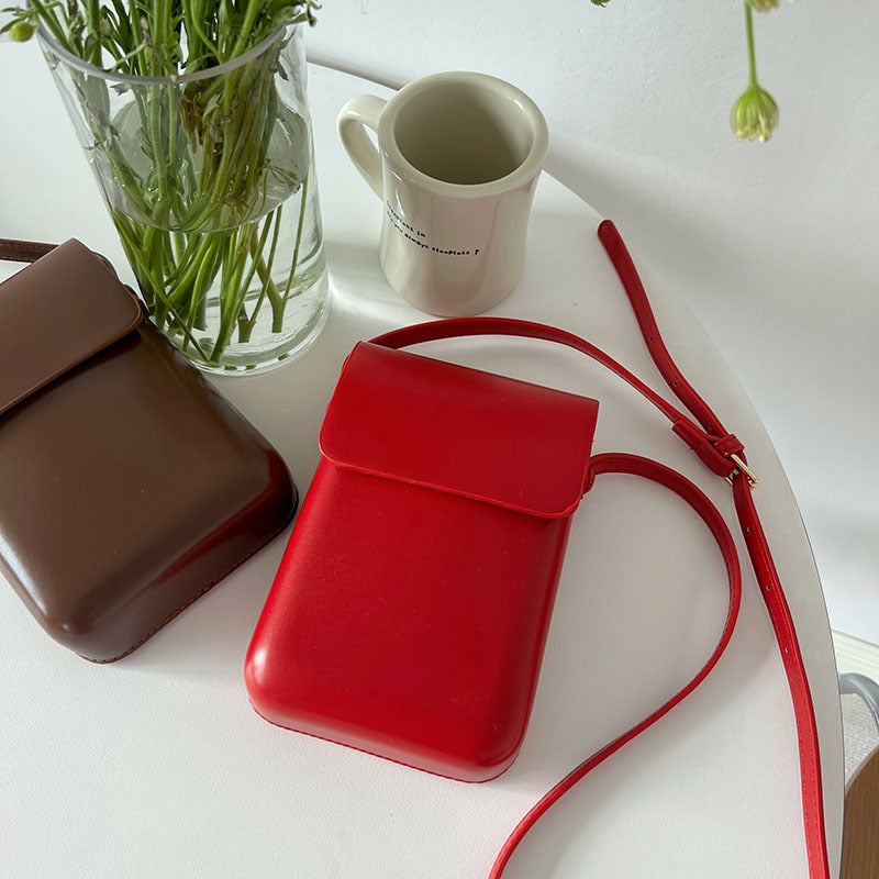 2023 Versatile Vertical Money Phone Pouch Unisex Retro Textured Crossbody Bag Burgundy 