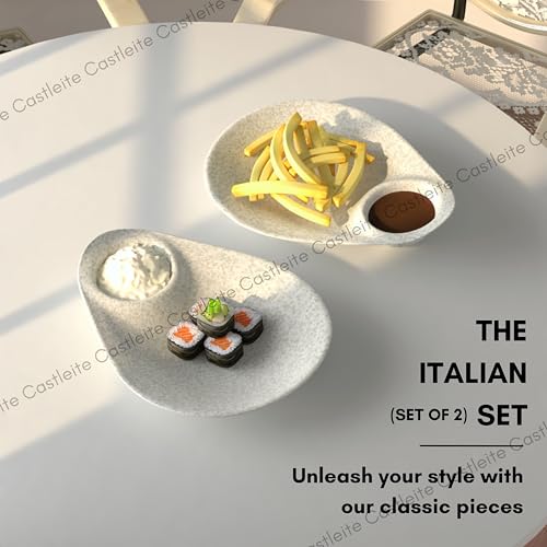 Castleite Multi-Purpose Kitchen Serving Platter: Deluxe Melamine Crockery Set of 2 - Versatile Chip and Dip Tray for Snacks, Starters & Desserts (Italian) - Image 2