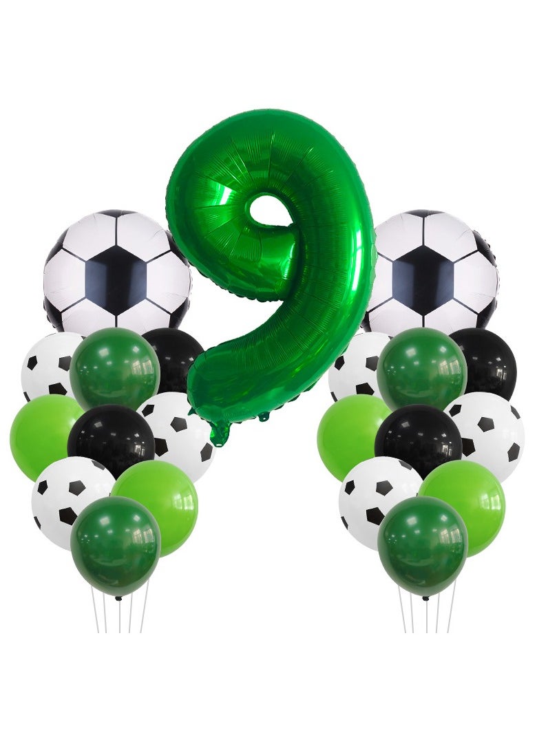 MIXDE 32 Inch Soccer Balloons Set 5st Birthday Decoration Green Number 5 Foil Soccer Balloon Black Star Balloons for Children's Boys Birthday Party Football Themed Party Supplies (9)  - Image 1