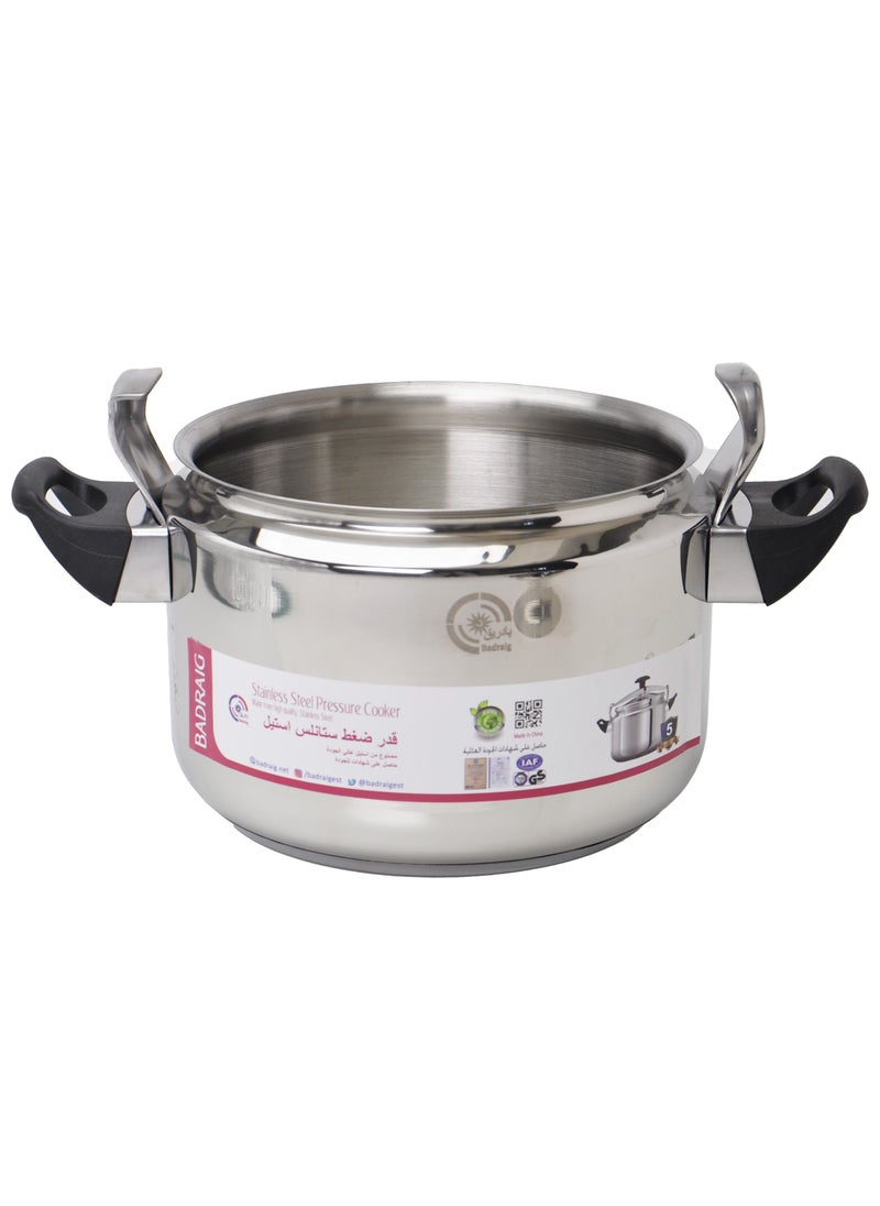Badraig - Stainless Steel Pressure Cooker Pressure Pot Arabic Cooker Silver Black Available Sizes 4L 5L 6L 7L 8L 9L 10L 11L 12L 15L - Image 1