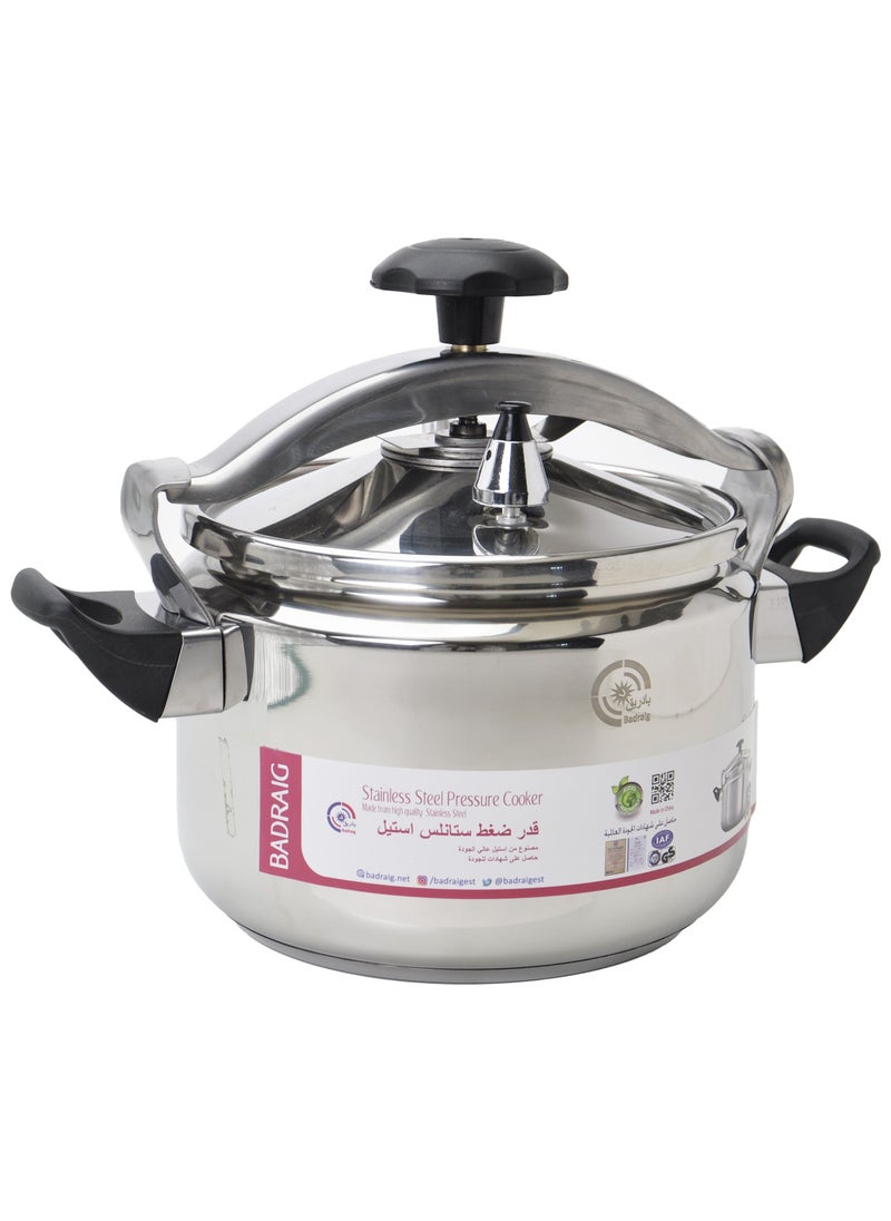 Badraig - Stainless Steel Pressure Cooker Pressure Pot Arabic Cooker Silver Black Available Sizes 4L 5L 6L 7L 8L 9L 10L 11L 12L 15L - Image 1