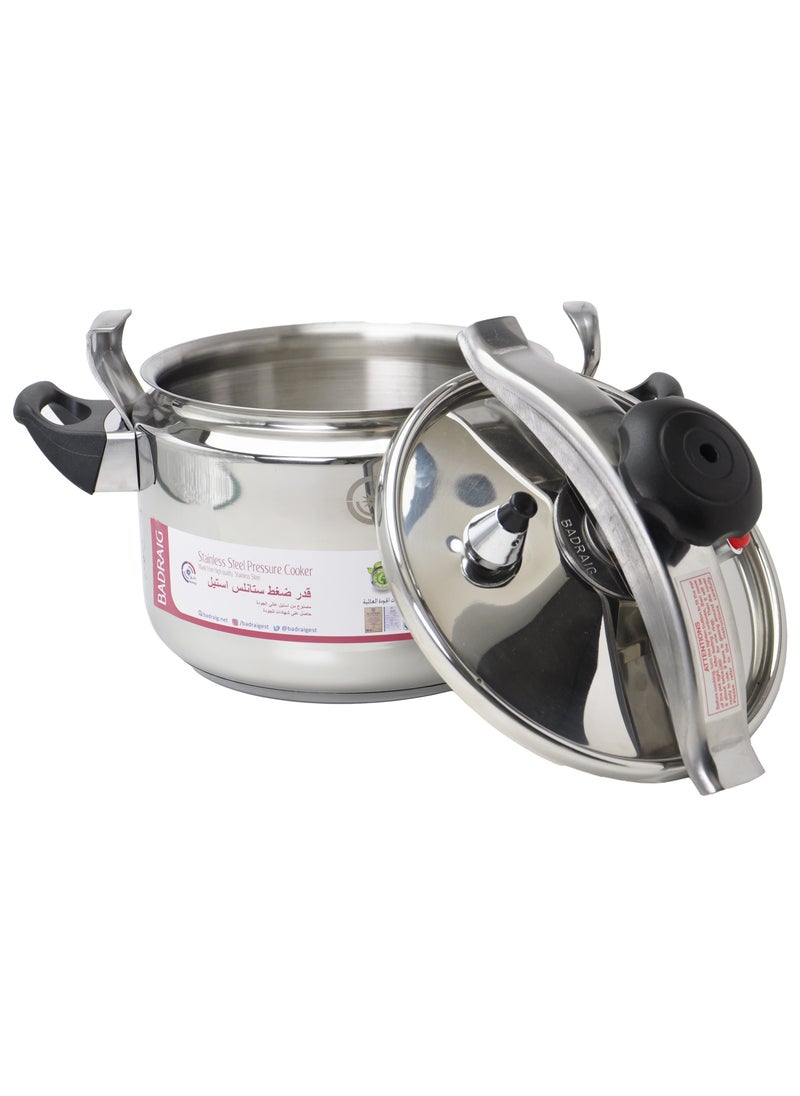 Badraig - Stainless Steel Pressure Cooker Pressure Pot Arabic Cooker Silver Black Available Sizes 4L 5L 6L 7L 8L 9L 10L 11L 12L 15L - Image 1