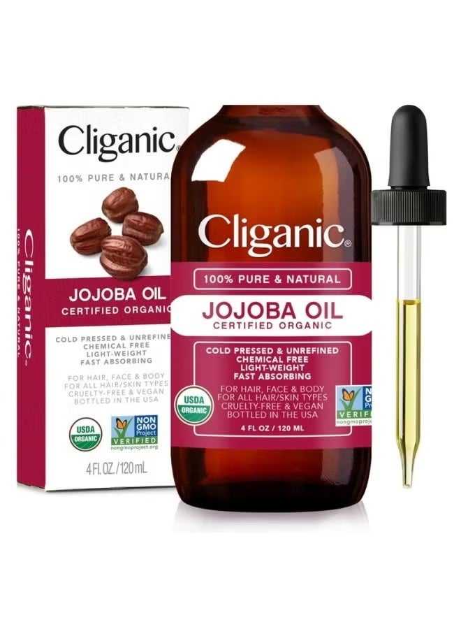 100% Pure & Natural Organic Jojoba Oil, Moisturizing Oil for Face, Hair, Body, Skin & Nails, Natural Cold Pressed Hexane Free, Base Carrier Oil, 120ml - Image 1