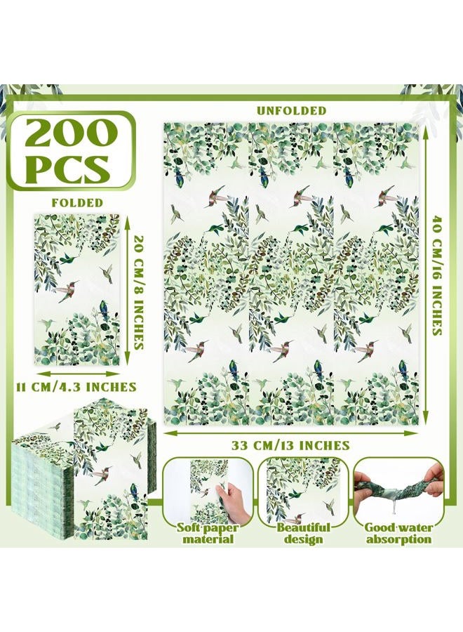 Jetec 200 Count Disposable Bathroom Hand Towels Paper Guest Towels for Bathroom Butterfly Flower Bird Napkin Paper Disposable Guest Napkins for Birthday Holiday Party Supplies(Eucalyptus Hummingbird) - Image 3