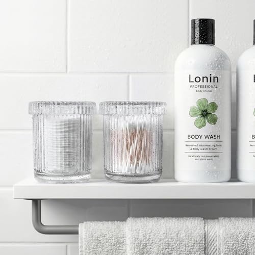 MKOSAB 2 Pack Glass Qtip Holder Dispenser Bathroom Organizers and Storage Clear Apothecary Jars Set Bathroom Essentials Accessories Decor Vanity Makeup Storage Organizer Clear - Image 3
