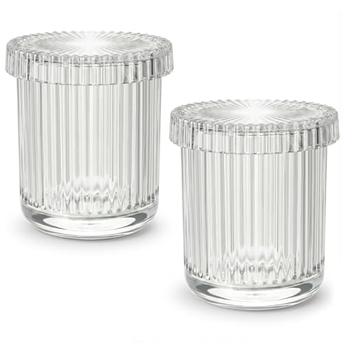 MKOSAB 2 Pack Glass Qtip Holder Dispenser Bathroom Organizers and Storage Clear Apothecary Jars Set Bathroom Essentials Accessories Decor Vanity Makeup Storage Organizer Clear - Image 1