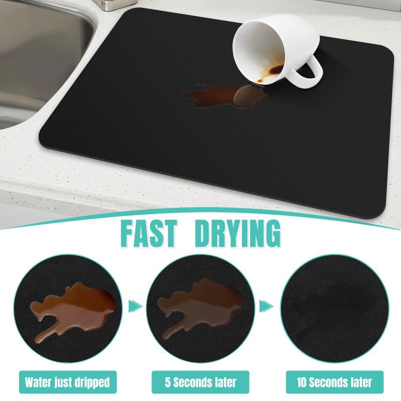 WISELIFE Coffee Mat Super Absorbent Dish Drying Mat Coffee Bar Accessories Match with Machine Large Drying Mats for Kitchen Counter 12" W x 19" L, Black - Image 3