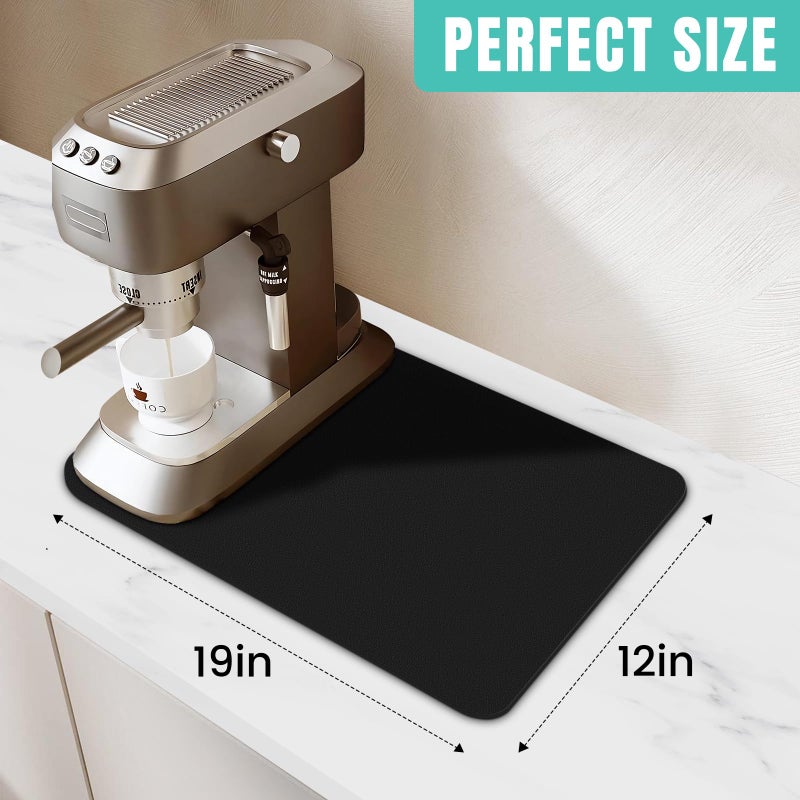 WISELIFE Coffee Mat Super Absorbent Dish Drying Mat Coffee Bar Accessories Match with Machine Large Drying Mats for Kitchen Counter 12" W x 19" L, Black - Image 2