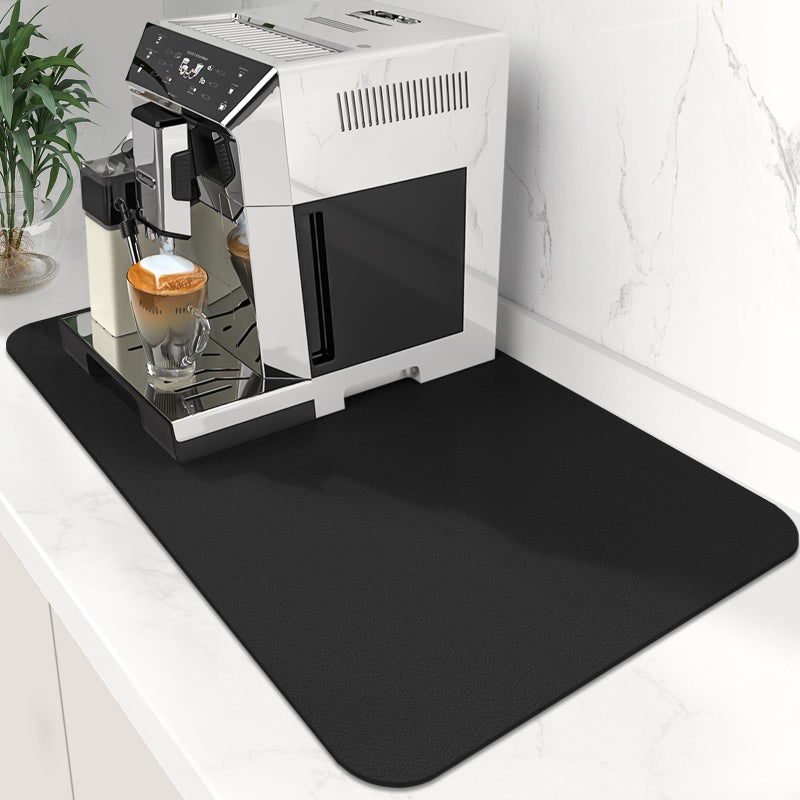 WISELIFE Coffee Mat Super Absorbent Dish Drying Mat Coffee Bar Accessories Match with Machine Large Drying Mats for Kitchen Counter 12" W x 19" L, Black - Image 1