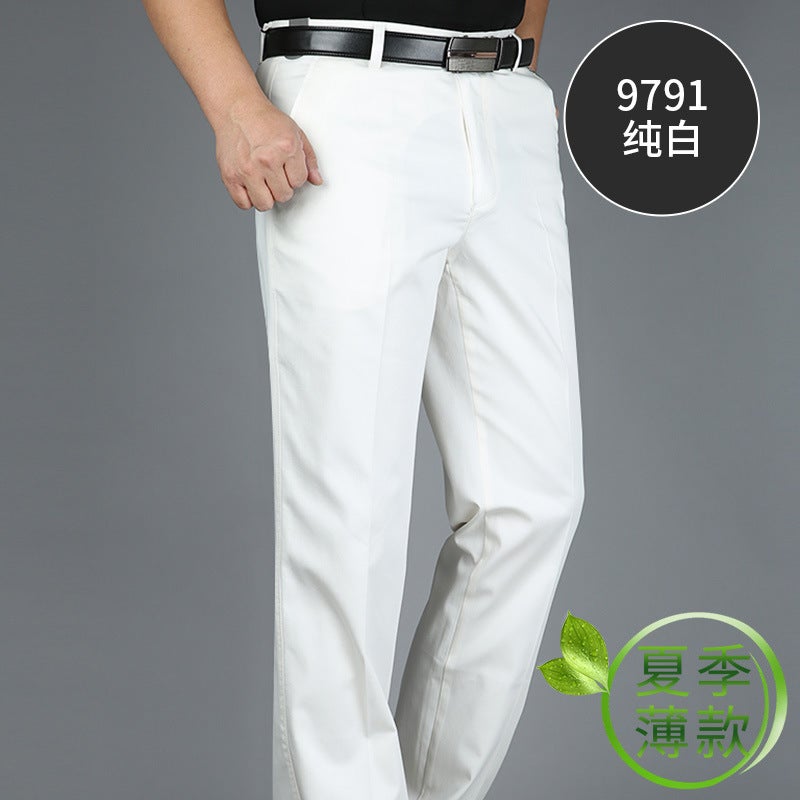 Spot Summer Trousers Thin High Waist Casual Middle-Aged White Ice Silk Cotton Casual Pants Middle-Aged Long Pants - Image 3